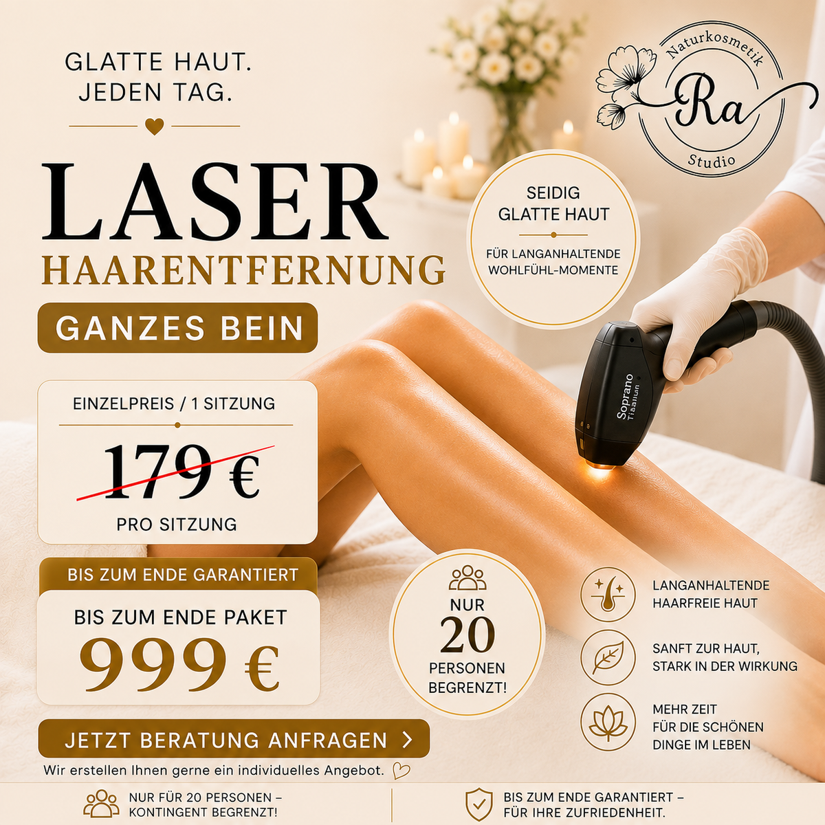Laser Haarentfernung Beine komplett – Damen – Bis zum Ende Paket