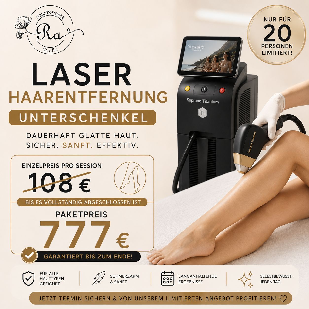 Laser Haarentfernung Unterschenkel – Damen – Bis zum Ende Paket  Durum